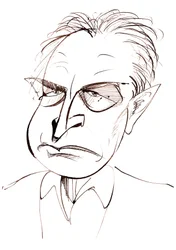 John Banville, Irish novelist and screenwriter; crime writer under the pen name Benjamin Black; caricature
